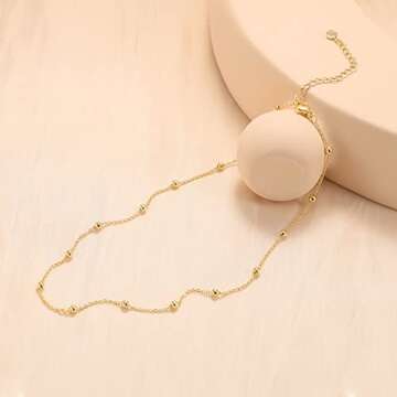 CHESKY Gold Dainty Choker Necklace for Women, 14k Gold Plated Trendy Satellite Beaded Necklaces Minimalist Simple Thin Bead Chokers Short Cute Necklaces Jewelry Gift