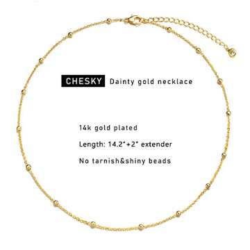 CHESKY Gold Dainty Choker Necklace for Women, 14k Gold Plated Trendy Satellite Beaded Necklaces Minimalist Simple Thin Bead Chokers Short Cute Necklaces Jewelry Gift