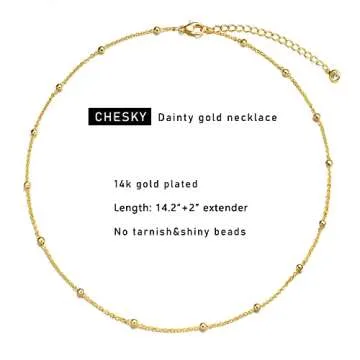 CHESKY Gold Dainty Choker Necklace for Women, 14k Gold Plated Trendy Satellite Beaded Necklaces Minimalist Simple Thin Bead Chokers Short Cute Necklaces Jewelry Gift