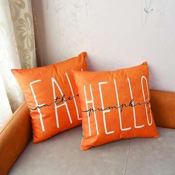 NBHH 4 Pack Fall Pillow Covers 18x18 Inch, Soft Hello Fall Autumn Throw Pillow Cases,Thanksgiving Pumpkins Fall Decorations Outdoor Farmhouse Pillow Covers for Home Couch (Orange-18 x18 Set of 4)