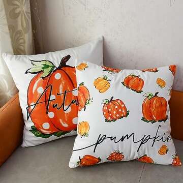 NBHH 4 Pack Fall Pillow Covers 18x18 Inch, Soft Hello Fall Autumn Throw Pillow Cases,Thanksgiving Pumpkins Fall Decorations Outdoor Farmhouse Pillow Covers for Home Couch (Orange-18 x18 Set of 4)
