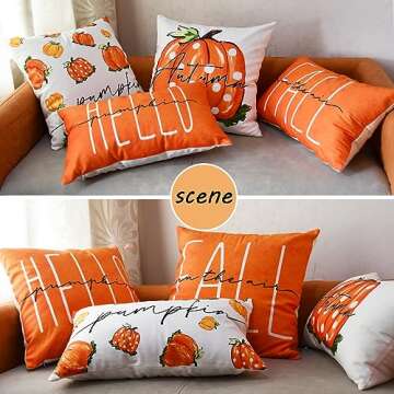 NBHH 4 Pack Fall Pillow Covers 18x18 Inch, Soft Hello Fall Autumn Throw Pillow Cases,Thanksgiving Pumpkins Fall Decorations Outdoor Farmhouse Pillow Covers for Home Couch (Orange-18 x18 Set of 4)