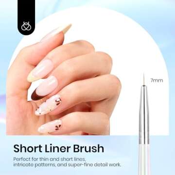 Beetles Nail Art Brushes, 5pcs Nail Art Liner Brushes Set Painting Nail Dotting Drawing Tool for Long Lines, Details, Fine Drawing Sizes 7/11/15/20/25mm Gift for Women