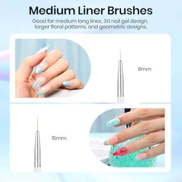 Beetles Nail Art Brushes, 5pcs Nail Art Liner Brushes Set Painting Nail Dotting Drawing Tool for Long Lines, Details, Fine Drawing Sizes 7/11/15/20/25mm Gift for Women