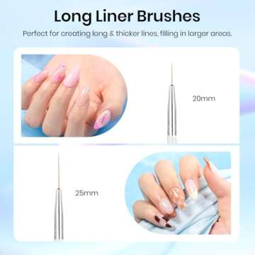 Beetles Nail Art Brushes, 5pcs Nail Art Liner Brushes Set Painting Nail Dotting Drawing Tool for Long Lines, Details, Fine Drawing Sizes 7/11/15/20/25mm Gift for Women