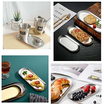 1 Pcs Gold Trinket Tray Oval Stainless Steel Small Serving Trays Towel Storage Dish Plate Tea Fruit Trays Jewelry Plate Decorative Storage Tray (Gold 1pcs, 9 x 3.8 Inch)