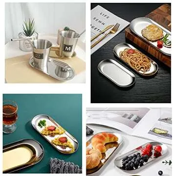 1 Pcs Gold Trinket Tray Oval Stainless Steel Small Serving Trays Towel Storage Dish Plate Tea Fruit Trays Jewelry Plate Decorative Storage Tray (Gold 1pcs, 9 x 3.8 Inch)