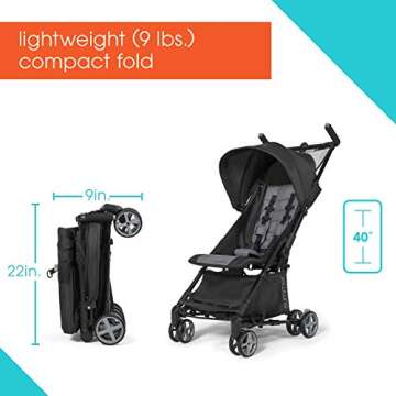 Summer 3Dmicro Super Compact Fold Stroller, Black – Meets Official Airline Carry-On Requirements, Theme Park Approved Baby Stroller – Lightweight Stroller with Reclining Seat, Adjustable Canopy & More