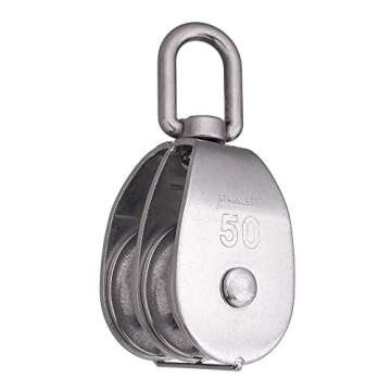 Rocaris 2 Pack M50 Lifting Double Pulley Block 304 Stainless Steel Crane Swivel Hook Double Pulley Roller Loading
