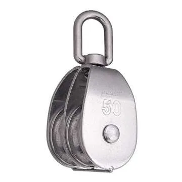 Rocaris 2 Pack M50 Lifting Double Pulley Block 304 Stainless Steel Crane Swivel Hook Double Pulley Roller Loading