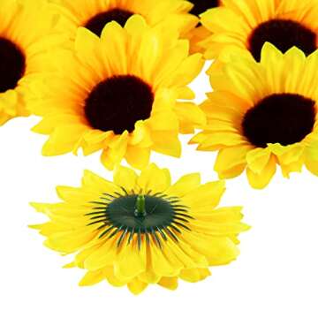 Coferset 40pcs Fake Sunflower Heads with Stems, 4" Sunflower Artificial Flower Heads,Silk Sunflowers...