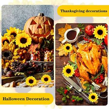 Coferset 40pcs Fake Sunflower Heads with Stems, 4" Sunflower Artificial Flower Heads,Silk Sunflowers Heads for Party Baby Shower Wedding Decoration DIY Handicrafts Fall Chritmas Tree Decor(Yellow)