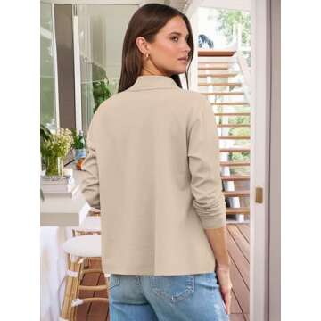 ANRABESS Women Long Sleeve Polo Shirts Casual V Neck Collared Boxy Fit Dressy Work Blouse Top Spring Outfits Khaki M