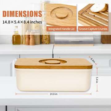 Triiter Bread Box With Bamboo Wood Cutting Board Lid & Bread Slicer Holder, Rectangular Cream Color ...