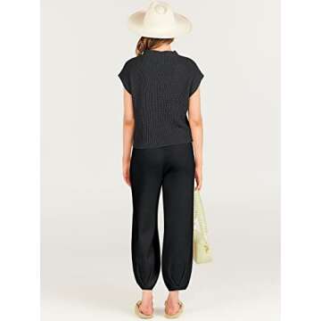 ANRABESS Women's Two Piece Outfits Knit Sweater Pullover Crop Top & Pants Lounge Matching Tracksuit Sweatsuit Sets 2024 Trendy Loungewear Clothes Black Small