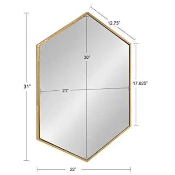 Kate and Laurel McNeer Hexagon Metal Frame Wall Mirror with Gold Finish for Bathrooms, Entryways, Bedrooms, and More, 31 x 22-inches