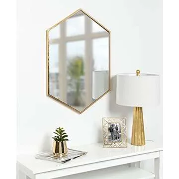 Kate and Laurel McNeer Hexagon Metal Frame Wall Mirror with Gold Finish for Bathrooms, Entryways, Bedrooms, and More, 31 x 22-inches