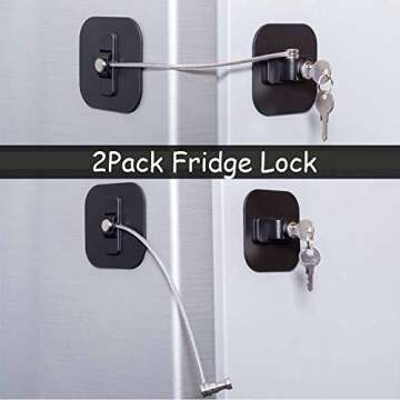 Fridge Lock,2 Pack Refrigerator Locks with Keys,Freezer Lock and Child Safety Cabinet Lock,Black Fri...