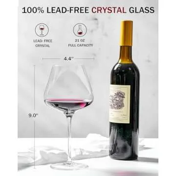 JBHO Set of 4-21 Ounce Hand Blown Italian Style Crystal Burgundy Wine Glasses - Lead-Free Premium Crystal Clear Glass - Gift-Box for any Occasion