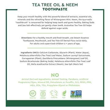 Desert Essence Natural Tea Tree Oil and Neem Toothpaste, Wintergreen,6.25 Oz, Pack of 3