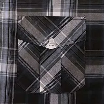 COEVALS CLUB Men's Long Sleeve Casual Western Two Pockets Work Plaid Pearl Snap Button Up Shirt (Gray,Black/L, 9#)