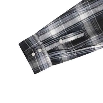COEVALS CLUB Men's Long Sleeve Casual Western Two Pockets Work Plaid Pearl Snap Button Up Shirt (Gray,Black/L, 9#)