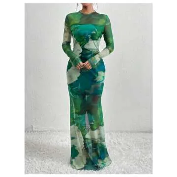 GORGLITTER Women's Long Sleeve Tie Dye Maxi Dress