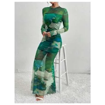 GORGLITTER Women's Long Sleeve Tie Dye Maxi Dress