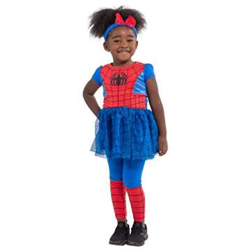 Marvel Spider-Man Toddler Girls Tulle Cosplay Dress Leggings and Headband 3 Piece 3T