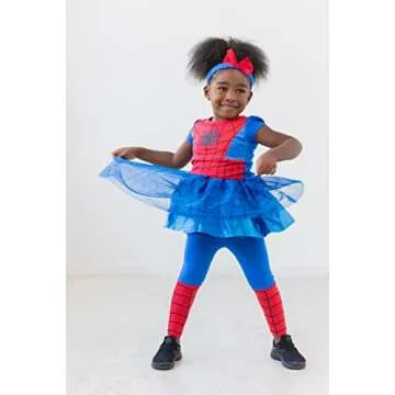 Marvel Spider-Man Toddler Girls Tulle Cosplay Dress Leggings and Headband 3 Piece 3T