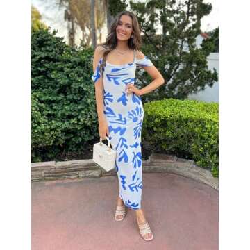 MASCOMODA Summer Floral Long Formal Wedding Guest Dresses for Women 2025 Spaghetti Strap Mesh Sleeve...