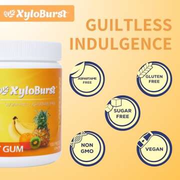 XyloBurst Gum | Xylitol Chewing Gum | Sugar Free, Gluten Free, Keto Friendly | Aspartame Free Gum For Oral Health | Fruit | 100-Count Jar