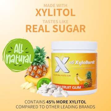 XyloBurst Gum | Xylitol Chewing Gum | Sugar Free, Gluten Free, Keto Friendly | Aspartame Free Gum For Oral Health | Fruit | 100-Count Jar