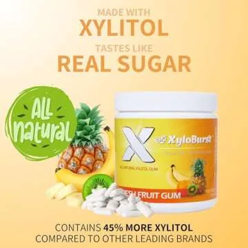 XyloBurst Gum | Xylitol Chewing Gum | Sugar Free, Gluten Free, Keto Friendly | Aspartame Free Gum For Oral Health | Fruit | 100-Count Jar