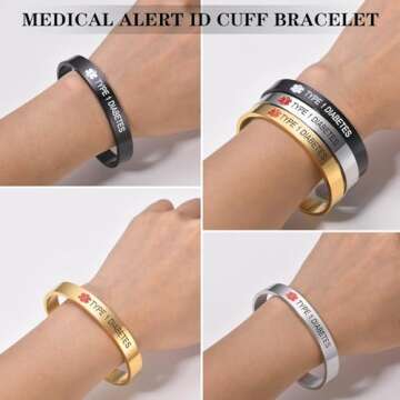 XUANPAI ELIQUIS Stainless Steel Medical Alert ID Bracelet SOS Cuff Bangle for Women Grils,7.7"