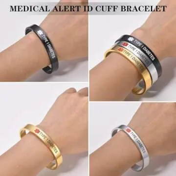 XUANPAI ELIQUIS Stainless Steel Medical Alert ID Bracelet SOS Cuff Bangle for Women Grils,7.7"