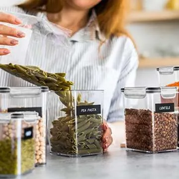 Airtight Food Storage Containers with Lids, 14 Pcs BPA Free Plastic Dry Food Canisters for Kitchen Pantry Organization and Storage for Cereal, Dishwasher safe,Include 20 Labels and Marker, Black