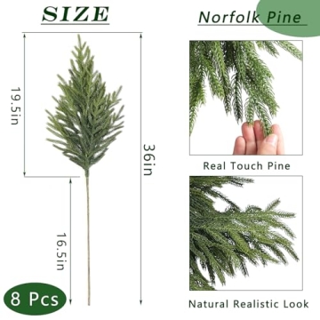 FOTEEWL 36" Norfolk Pine Branches - 8 Pcs for Holiday Decor