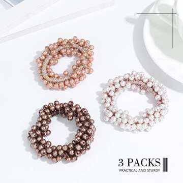Unicra Pearl Hair Ties Beaded Fancy Elastic Scrunchies Set Fashion Decorative Ponytail Holder Pearls...