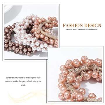 Unicra Pearl Hair Ties Beaded Fancy Elastic Scrunchies Set Fashion Decorative Ponytail Holder Pearls Hair Accessories for Women and Girls 3PCS (Pearl-D)