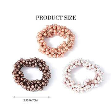 Unicra Pearl Hair Ties Beaded Fancy Elastic Scrunchies Set Fashion Decorative Ponytail Holder Pearls Hair Accessories for Women and Girls 3PCS (Pearl-D)