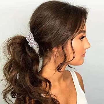 Unicra Pearl Hair Ties Beaded Fancy Elastic Scrunchies Set Fashion Decorative Ponytail Holder Pearls Hair Accessories for Women and Girls 3PCS (Pearl-D)