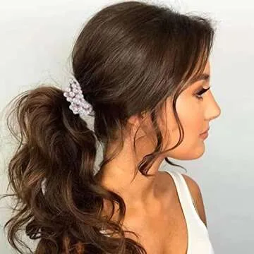 Unicra Pearl Hair Ties Beaded Fancy Elastic Scrunchies Set Fashion Decorative Ponytail Holder Pearls Hair Accessories for Women and Girls 3PCS (Pearl-D)