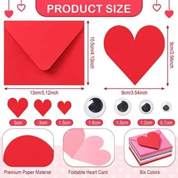 Yexiya 380 Pcs Valentine‘s Day DIY Craft Kit Valentine‘s Day Ornaments Decorations Paper Heart Cards with Googly Eyes Gem Sticker Envelopes for Kid Valentines Game Activity Party Supplies