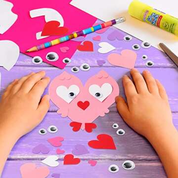 Yexiya 380 Pcs Valentine‘s Day DIY Craft Kit Valentine‘s Day Ornaments Decorations Paper Heart Cards with Googly Eyes Gem Sticker Envelopes for Kid Valentines Game Activity Party Supplies