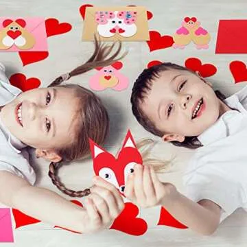 Yexiya 380 Pcs Valentine‘s Day DIY Craft Kit Valentine‘s Day Ornaments Decorations Paper Heart Cards with Googly Eyes Gem Sticker Envelopes for Kid Valentines Game Activity Party Supplies