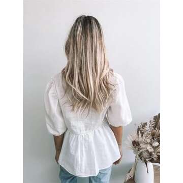 REDMORE Womens Summer Peplum Tops Loose Casual Tunic 2023 Balloon Sleeve Blouses Crew Neck Cute Shirts White