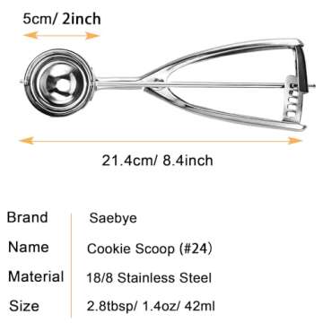 Medium Cookie Scoop, 2.8 Tbsp/ 1.4 OZ, 2 inch/ 5 CM Ball, 18/8 Stainless Steel Medium Ice Cream Scoo...