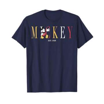 Disney mens Classic Disney Mickey And Friends Mickey Mouse Est 1928 Simple Text T Shirt, Blue, Small...