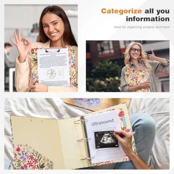 Ospelelf 3 Ring Floral Binder with 5 Tab Dividers